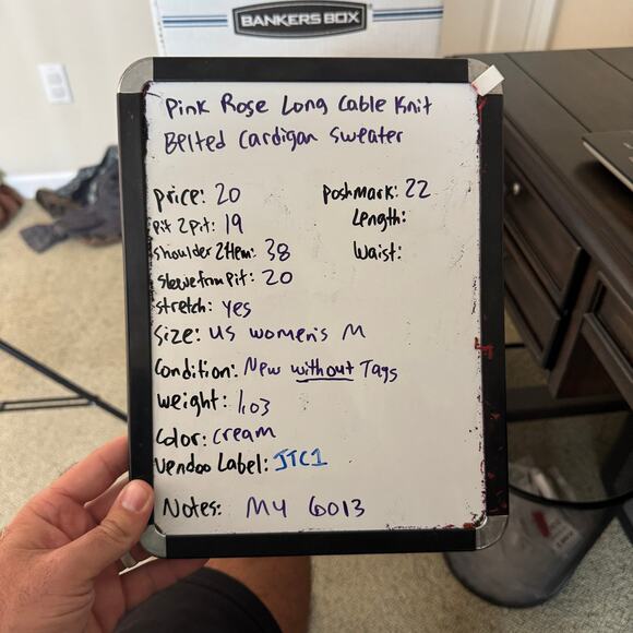 Pink Rose Long Cable Knit Belted Cardigan Sweater US Women's M - Picture 6 of 6